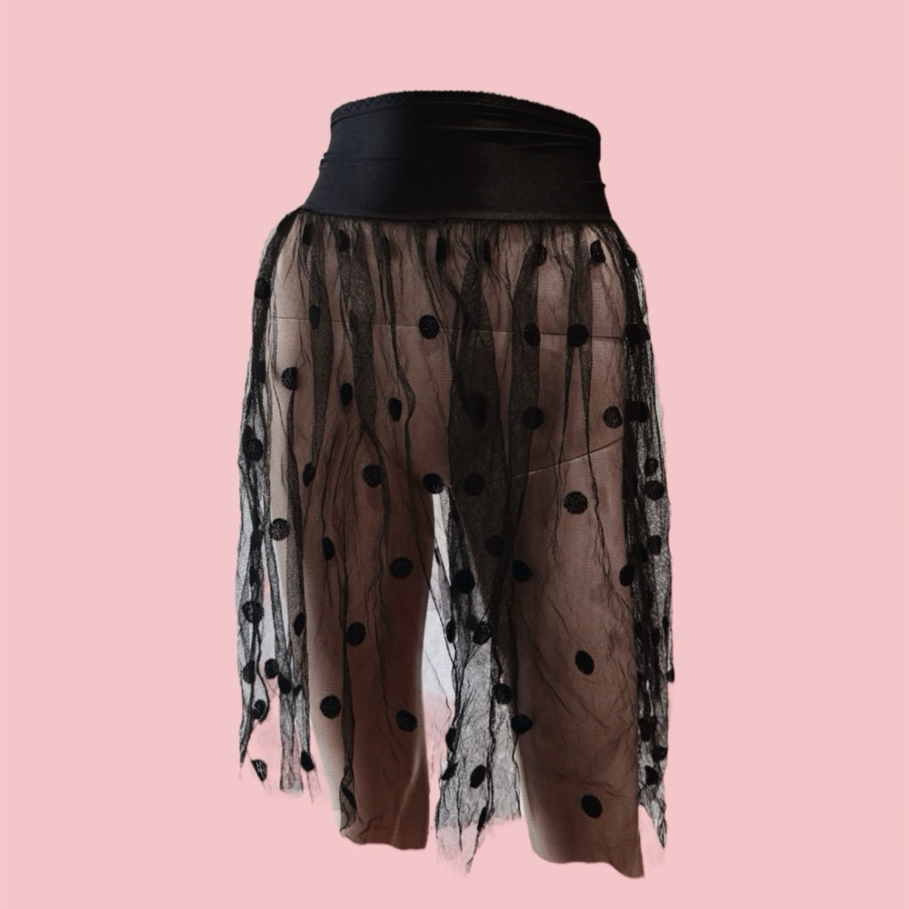 Vintage Hanky Panky black sheer polka dot slip skirt